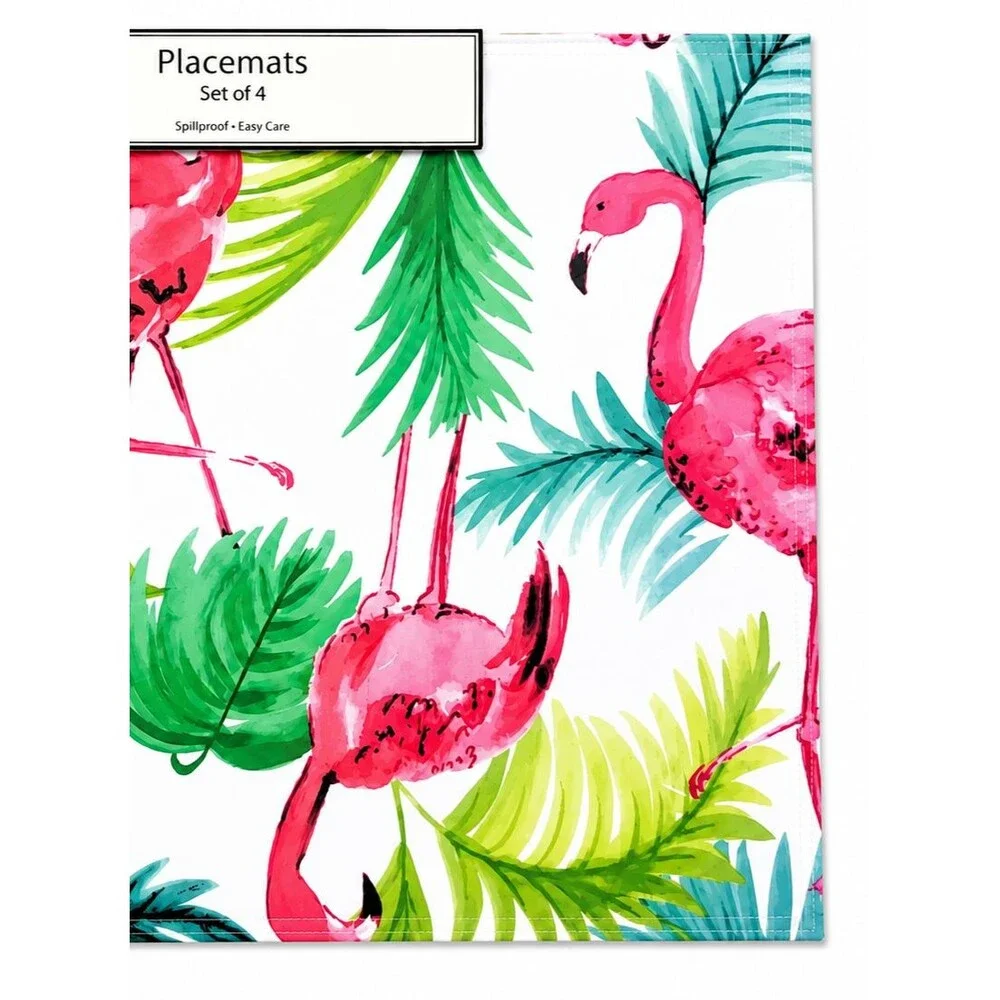 Nantucket Tropical Flamingo Placemats Set of 4 Indoor Outdoor 13x18 Spill Proof